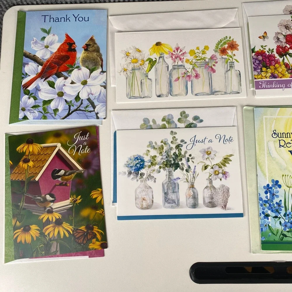 8 Assorted Nature‎ Bird and Floral Greeting Cards with Decorated Envelopes Set